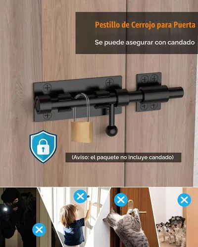 Vista 4 de Pestillo de perno de barril, cerrojo deslizante de 6 pulgadas, negro, 1 paquete Heavy Duty 304 Stainless Steel Door Latch, Gate Bolt Lock for Barn