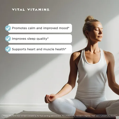 Vista 4 de Vital Vitamins Glicinato de magnesio 500 mg - Fórmula de alta absorción - Promueve la relajación, la calma y el sueño reparador - Suplemento