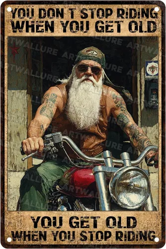 Vista 11 de ARTWALLURE Letrero de metal vintage de motocicletas con texto en inglés «Girl Biker No One is Perfect Except Woman Rides» para cafetería, bar