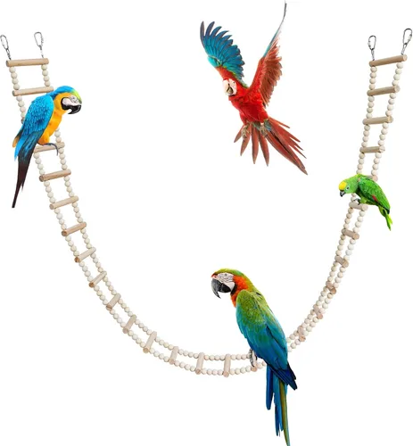 Vista 11 de Puente de escalera para pájaros, juguetes de madera para escalada y columpio, accesorios de jaula para pájaros, ratas, loros, hámster, ardilla