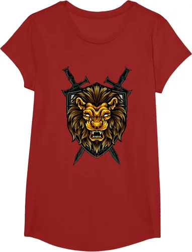 Vista 80 de Camiseta con diseño de caballero medieval renacentista, con diseño de espada de león, Negro, S