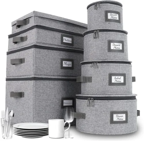 Vista 24 de HOMELUX THEORY 8 piezas de contenedores de almacenamiento de porcelana de carcasa dura, almacenamiento de tazas, copas de vino, utensilios
