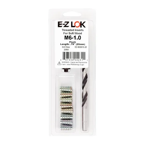 Vista 30 de E-Z LOK Kit de reparación de rosca hexagonal E-Z para insertos roscados con brida para madera blanda 1/4-20 x 13mm, perforador, herramienta