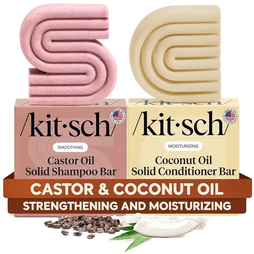 Vista 19 de Kitsch Juego de champú y acondicionador de aceite de ricino, aceite de ricino orgánico, cuidado del cabello para cabello opaco y seco, jabón