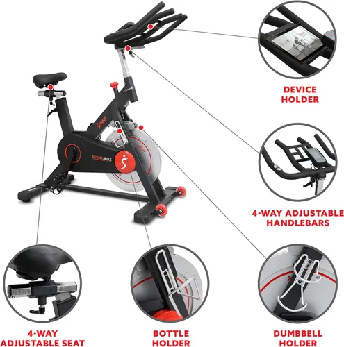 Vista 3 de Sunny Health & Fitness Pro Indoor Cycling Exercise Bike, Felt Resistance and Belt Drive, Optional SunnyFit App Connection