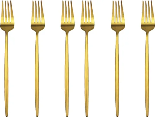 Vista 13 de Golden Stain - Cubiertos modernos de 6 piezas de acero inoxidable 304, tenedor de postre de acero inoxidable 304, tenedor de ensalada de 7.2