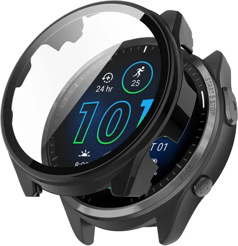 Vista 5 de FitTurn Compatible con Garmin Forerunner 965 - Funda protectora de pantalla de repuesto para PC, delgada, cobertura completa 3D, protector