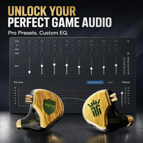 Vista 7 de Tipsy TG4 Gaming IEMs con micrófono, auriculares híbridos para juegos de 4 controladores, aplicación EQ personalizada y control web, modos de juego