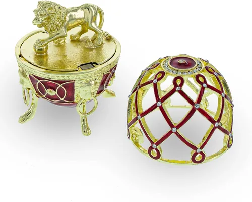 Vista 8 de BestPysanky Figura de huevo de león dorado en la jaula de joyas