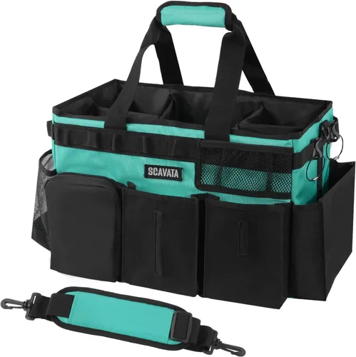 Vista 9 de SCAVATA Bolsa de aseo portátil, organizador de suministros con asa y correas para el hombro para amas de casa, organizador de herramientas