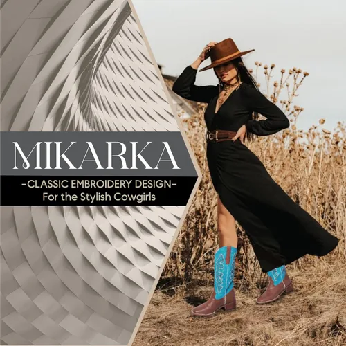 Vista 4 de mikarka Square Toe Cowboy Boots for Women Embroidery Mid Chunky Heel Mid-Calf Western Cowgirl Boot wPull On Taps