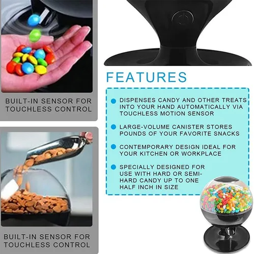 Vista 3 de TsoLay Dispensador automático de dulces, mini máquina de dulces activada por tacto con capacidad de 33.8 fl oz y ABS de grado alimenticio