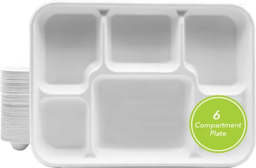 Vista 17 de three leaf platos redondos de bagazo de 10 pulgadas con 3 compartimentos, 25 unidades. Platos de bagazo desechables, 100 % biodegradables