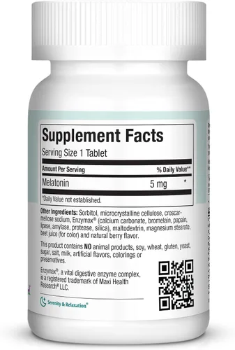Vista 2 de Maxi Health Melatonina 5 mg Melatonina de acción rápida extra fuerte – Fomenta el sueño natural con melatonina – Apoyo para dormir sin hábito Kosher
