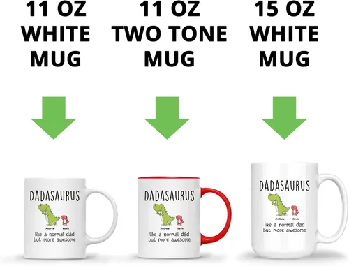 Vista 5 de Gossby Taza de Café Personalizada DADASAURUS – Regalo Personalizado para Papá de Niño, Hija, Hijo, Esposa Con Diseño, Nombres – Divertido Día