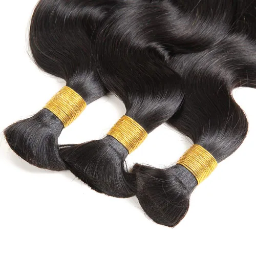 Vista 5 de Cabello humano ondulado a granel, 4 paquetes (7.05 oz) negro natural, 16, 18, 20, 22 pulgadas, sin trama, para caja sin costuras y trenzas bohemias