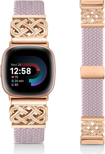 Vista 9 de Correa trenzada compatible con Fitbit Versa 4 bandas para mujer/Versa 3/Sense 1/Sense 2, cierre magnético, tela de nailon con correas de hebilla