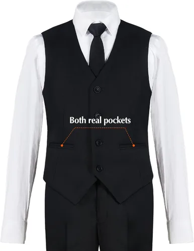 Vista 4 de Traje de chaleco para niño de 4 piezas, ajustado, chaleco y pantalones, conjunto de ropa de vestir con anillo