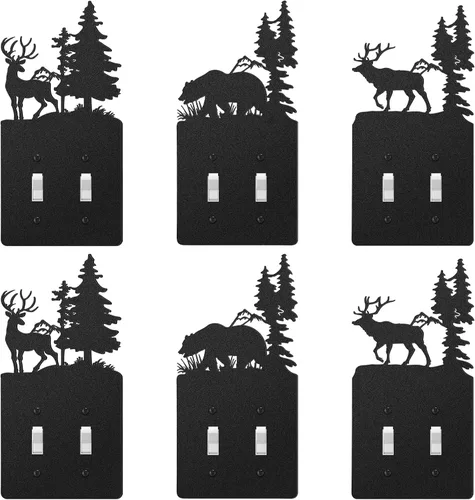 Vista 11 de Lothee 6 piezas de placa de metal para interruptor de luz de oso, alce, árbol, montaña, alce, bosque, placa de salida, cubierta de pared