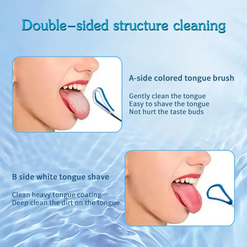 Vista 5 de Limpiador raspador de lengua de 5 piezas para adultos y niños, coloridos cepillos de lengua de plástico para el cuidado bucal, kit de raspadores