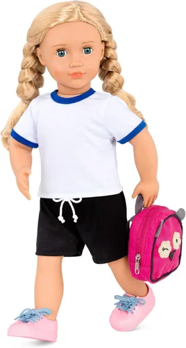 Vista 7 de Our Generation Hally Doll - Muñeca suave de moda de 18 pulgadas con accesorios de ropa navideña, ojos grises y azules únicos y cabello rubio rizado