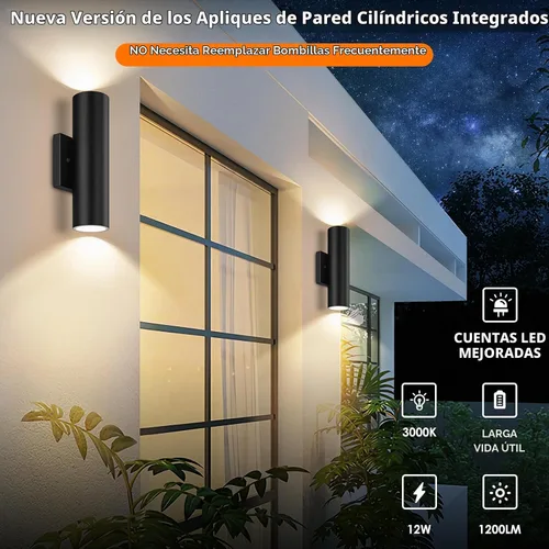 Vista 3 de GoBright Luces de pared al aire libre, cilindro integrado 12W LED arriba