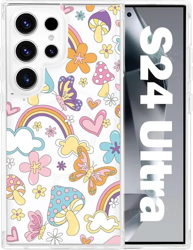 Vista 67 de Funda magnética para Samsung Galaxy S22 Ultra Flower, compatible con MagSafe, patrón floral transparente a prueba de golpes, parte trasera