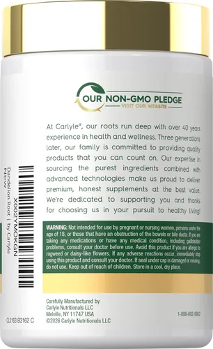 Vista 3 de Carlyle Extracto de raíz de diente de león 300 cápsulas Suplemento de hierbas Taraxacum Officinale Sin OMG y sin gluten