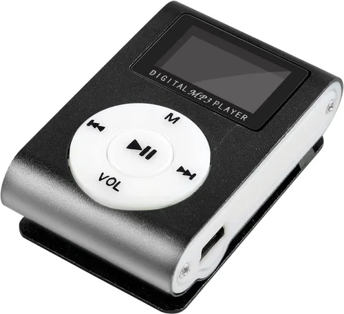 Vista 2 de Reproductor de MP3 para deportes, reproductor de música portátil USB de viaje con altavoz, pantalla LCD, música digital, tiempo de espera Negro