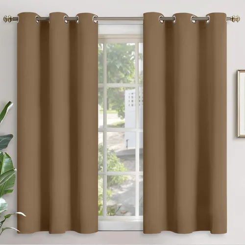 Vista 128 de YoungsTex - Cortinas blackout cortas, aislamiento térmico, ojales, oscurecen la habitación, privacidad, para cámper, sótano, cocina y baño, 2 Gris