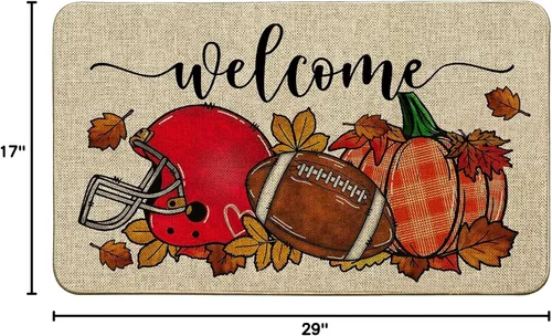 Vista 3 de Baccessor Tapete de fútbol de otoño para interiores y exteriores, diseño de calabaza, otoño, deportes, día de juego, bienvenida, puerta delantera