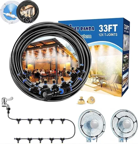 Vista 2 de POCKET PANDA Misters de ventilador para enfriar al aire libre, kit de nebulización de ventilador. Anillo Mister integrado para exterior con válvula