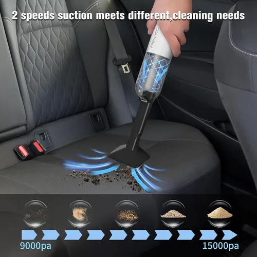 Vista 2 de Mini aspiradora inalámbrica de 15000 PA de alta potencia, aspiradora de mano para automóvil, aspiradora portátil 5 en 1 para automóvil, hogar y pelo