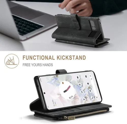 Vista 5 de JGY - Funda para Pixel 6A, Google Pixel 6A de piel de gamuza con cremallera y correa de cordón, Pixel 6A, monedero, cartera magnética para mujer