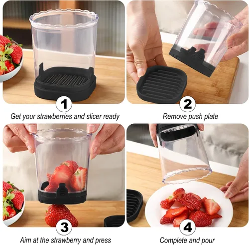 Vista 5 de Cortador de fresas: taza de rebanadora de frutas, cortador de velocidad de ensalada de verduras para fresas, huevo, plátano, champiñones, pepino