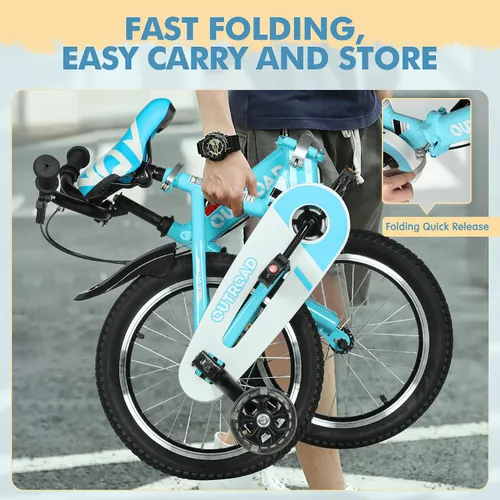 Vista 6 de SUNCROWN Kids Bike, 14 16 18 Inch Children Bicycle, Foldable Toddler Bike for Boys & Girls Age 3-10 Years with Flash Lighting Training Wheel