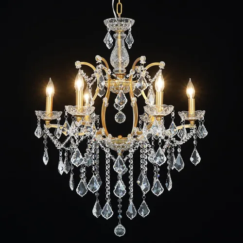 Vista 8 de Candelabros de cristal de bronce antiguo de lujo con lámpara colgante de vela, lámpara de techo de 6 luces de cristal dorado para comedor, sala
