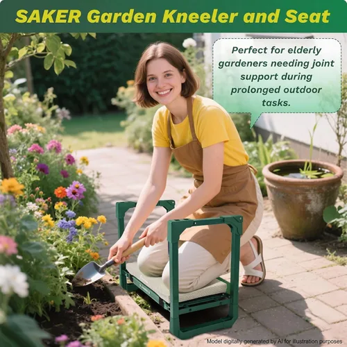 Vista 7 de Saker Rodillera y Asiento de Jardín Plegable con Patas Extensibles y Almohadilla Gruesa, Herramienta, Soporte de Trabajo Pesado para Adultos