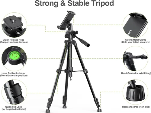 Vista 17 de Elitehood - Trípode resistente para iPad de 68 pulgadas, ultra estable, para iPad Pro 12.9