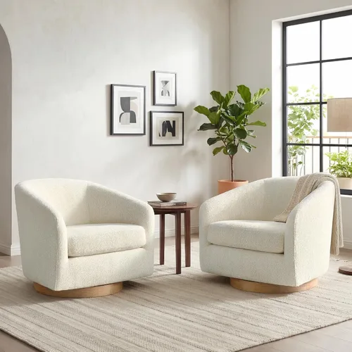 Vista 17 de CHITA Silla Giratoria de Acento, Silla Barrel Tapizada en Terciopelo con Certificación FSC para Sala de Estar, Completamente Ensamblada, Naranja