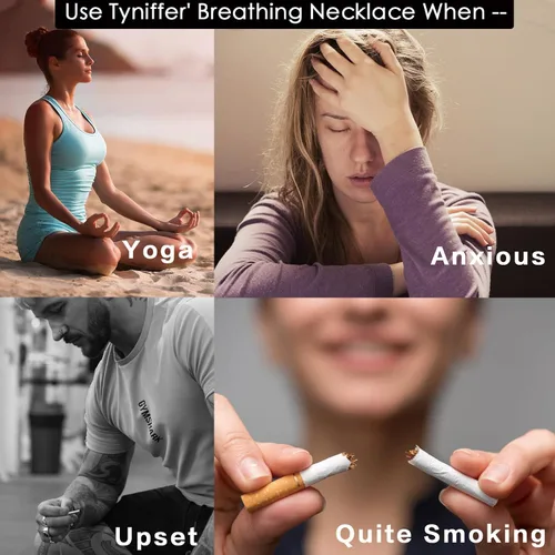 Vista 7 de Collar de respiración para mujeres y hombres con colgante de inicial, antivape, collar de paja de metal, collar de respiración consciente