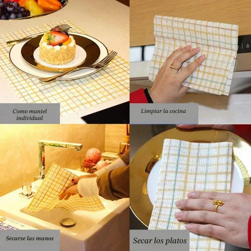 Vista 3 de Toallas de limpieza desechables para platos de fibra antiadherente, reutilizables, prácticas, paños de limpieza para el hogar, cocina, trapos