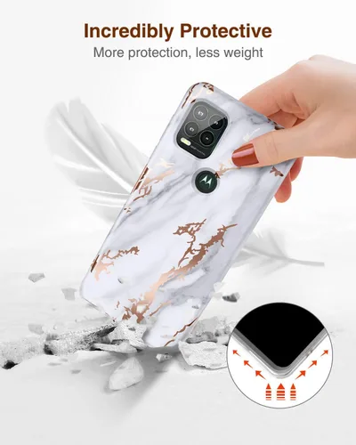 Vista 5 de SURITCH Funda para Moto G Stylus 5G (mármol), protector de pantalla integrado, a prueba de golpes, con purpurina