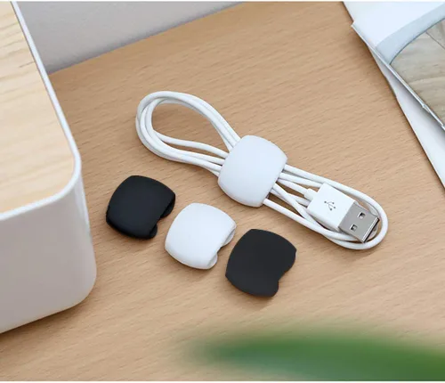 Vista 7 de 36 piezas de protectores de cable para iPhone iPad, protectores de extremo de cable con 2 clips de cable de escritorio, VIWIEU protector de cable