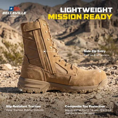 Vista 6 de Belleville Botas tácticas militares con punta compuesta para hombres, cuero Coyote