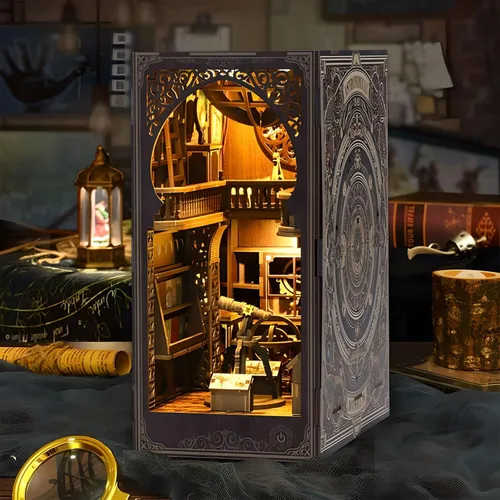 Vista 4 de Kit de rincón de libros de bricolaje 3D rompecabezas de madera para adultos, kit de casa en miniatura de librería, estantería de libro, decoración