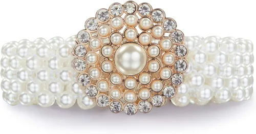 Vista 8 de Dubulle Cinturón de perlas de mujer Cadena de cintura blanca elástica para Blanco crema