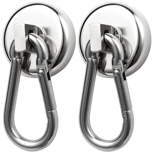Vista 10 de WELLZEER Ganchos magnéticos de 100 libras, ganchos magnéticos negros con mosquetón giratorio para colgar refrigerador, fuerte imán de neodimio