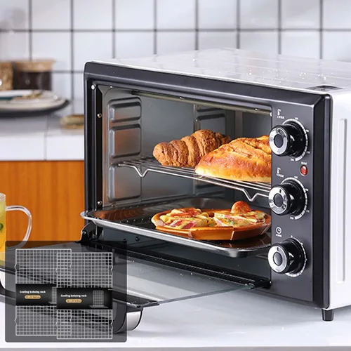 Vista 7 de UOUYOO Rejilla de enfriamiento para hornear, juego de 2 unidades de acero inoxidable, 16 x 10 pulgadas, para horno, rejilla segura para horno, asar