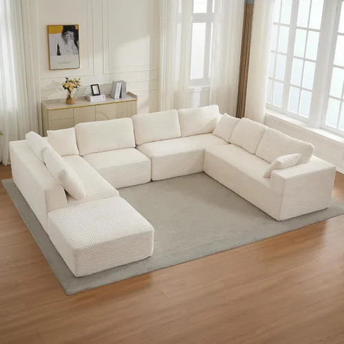 Vista 19 de Sofá modular Cloud de 106 pulgadas con diván en forma de L, moderno sofá modular sin hueso con asiento profundo, sofás tapizados para sala de estar
